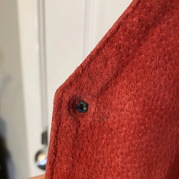 YS Point Le Vintage Red Leather Suede Button Front Tie Back Vest Waistcoat Large - Picture 6 of 6